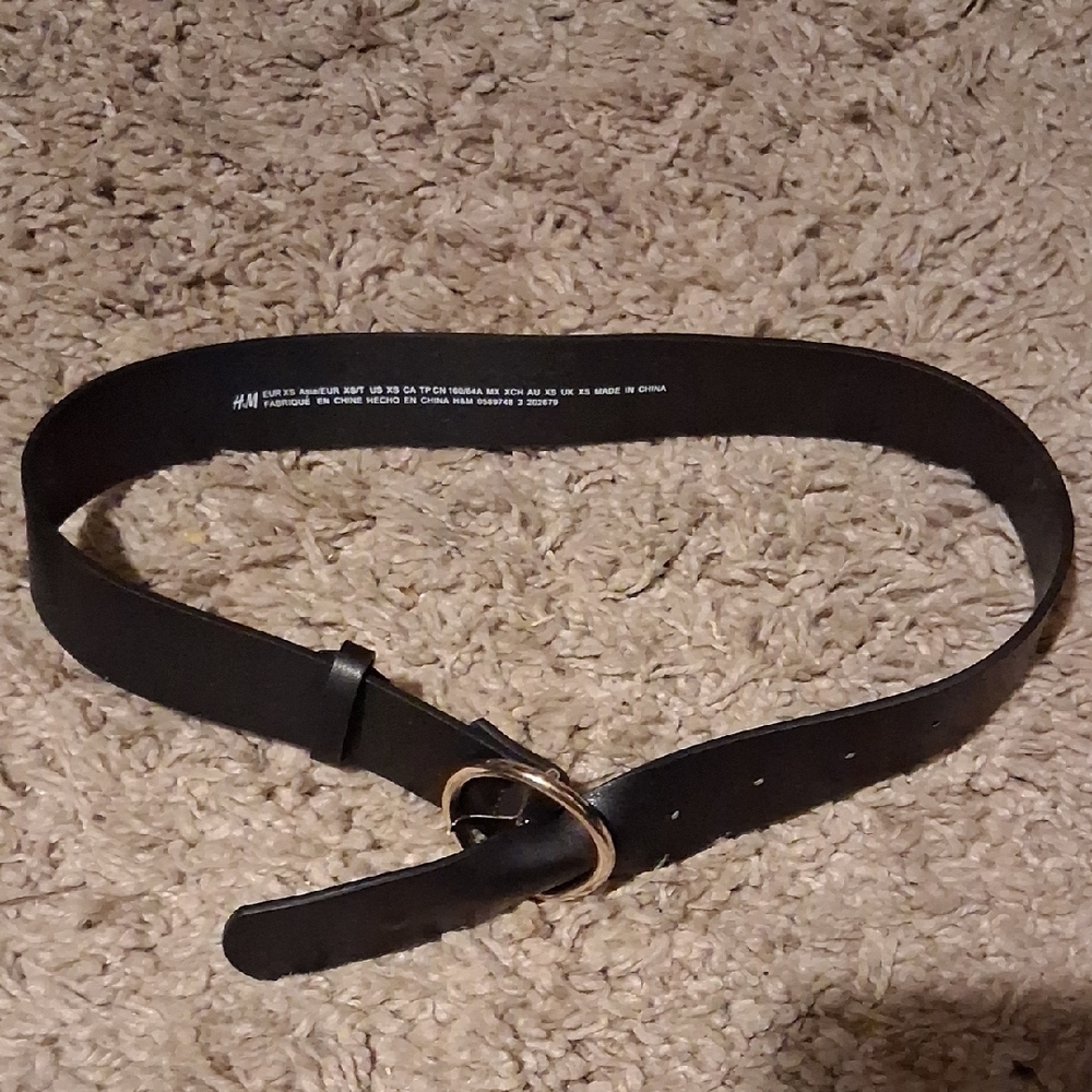 H&M Black Leather Belt with Gold Buckle